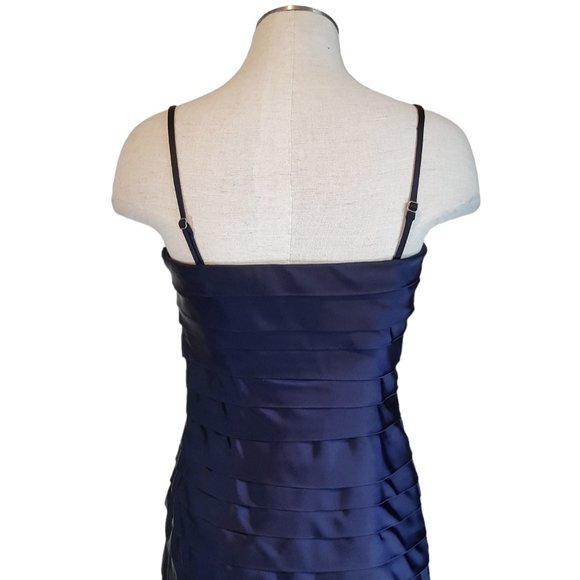 Calvin Klein Navy Satin Layered Cocktail Dress SZ 4 - Picture 6 of 13